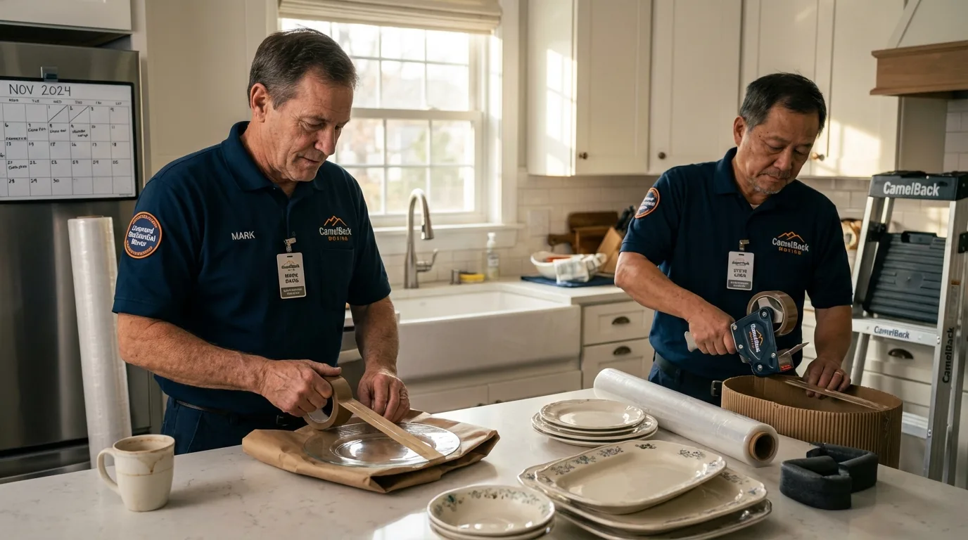 Professional crew packing kitchen dishware in South Hill, VA
